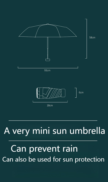 Парасолька портативна кишенькова Mini. Чорна - изображение 6