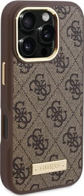 Etui Guess Hardcase 4G Logo Plate MagSafe MagSafe do Apple iPhone 16 Pro Brown (GUHMP16LU4GPRW) - obraz 4