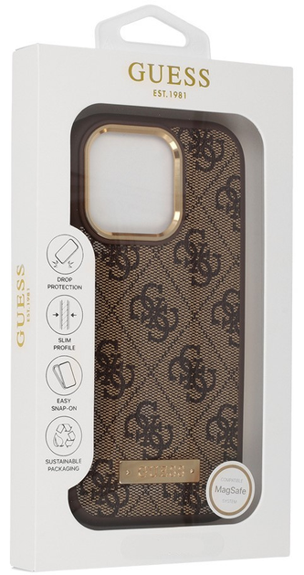 Etui Guess Hardcase 4G Logo Plate MagSafe MagSafe do Apple iPhone 16 Pro Brown (GUHMP16LU4GPRW) - obraz 8