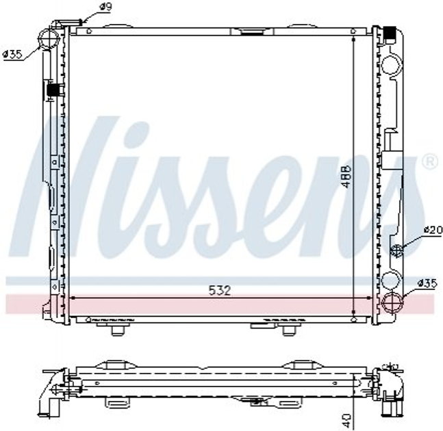 Радіатор охолодження двигуна NISSENS 62696A Mercedes E-Class 1245001702, 1245001902, 1245007503 - зображення 1