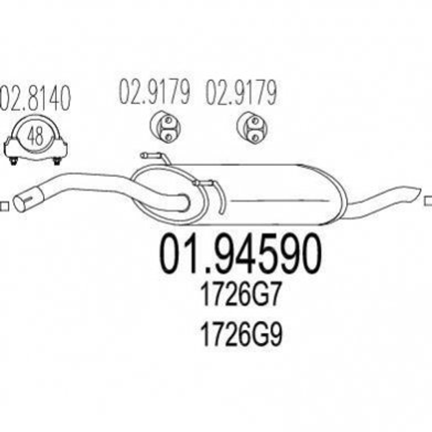 Глушитель MTS 0194590 Peugeot Expert; Fiat Scudo; Citroen Jumpy 1726G6, 1726G7, 1726G8 - изображение 1