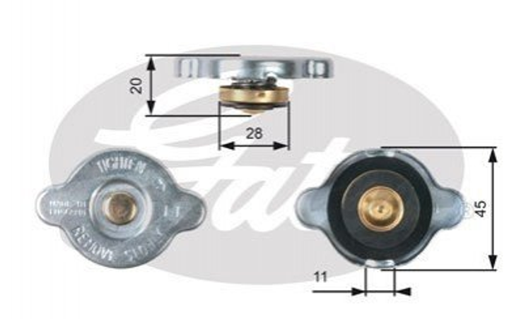 Корок радіатора Gates RC133 Hyundai Coupe, Elantra, H-1; KIA Sportage, Picanto, Pro Ceed, Ceed, Rio, Carens; Toyota Corolla, Carina; Mitsubishi Outlander, Lancer; Mazda 6; Honda Civic 0K2FA15205, 1326027, 1351958 - зображення 1