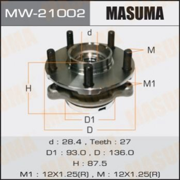 Подшипник ступицы MASUMA MW21002 Infiniti EX, G, M, FX 40202EJ70B, 402024GE0A, 40202CG110 - изображение 1