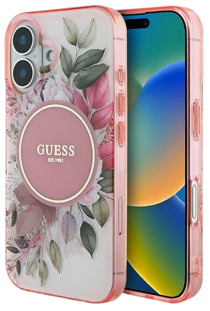 Etui Guess Hardcase IML Flower & Tonal Circle MagSafe do Apple iPhone 16 Plus Pink (GUHMP16MHFWBDCEP) - obraz 1