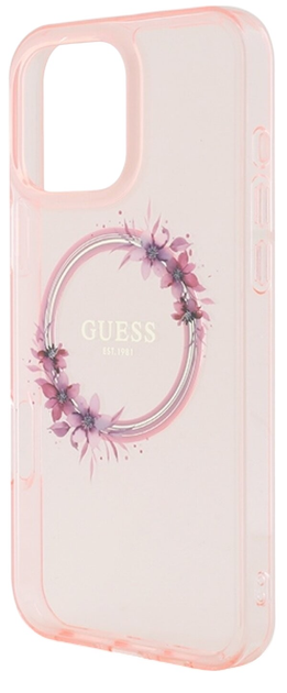 Etui Guess Hardcase IML Flowers Wreath MagSafe do Apple iPhone 16 Pink (GUHMP16SHFWFCP) - obraz 2