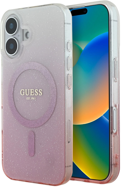 Панель Guess Hardcase IML Glitter Gradient MagSafe для Apple iPhone 16 Pink (GUHMP16SHGRCELP) - зображення 1