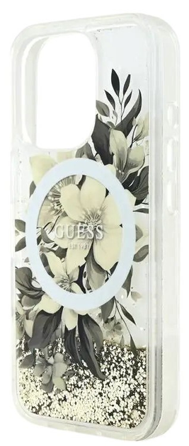 Панель Guess Hardcase Liquid Glitter Flower MagSafe для Apple iPhone 16 Beige (GUHMP16SLFMWTE) - зображення 2