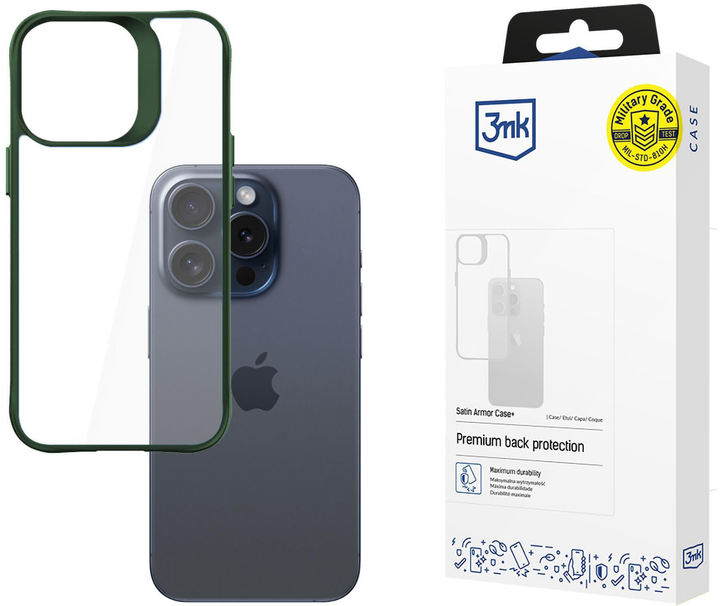 Etui plecki 3MK Satin Armor Case+ do Apple iPhone 15 Pro Green (5903108592581) - obraz 1