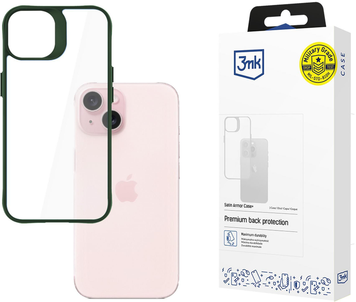 Панель 3MK Satin Armor Case+ для Apple iPhone 15 Green (5903108592574) - зображення 1