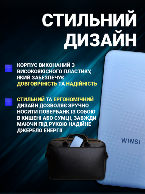 Power Bank повербанк WINSI 99785W 20000mAh - внешний аккумулятор павербанк с быстрой зарядкой QC и 2 кабеля для роутера от павербанка в подарок - изображение 4