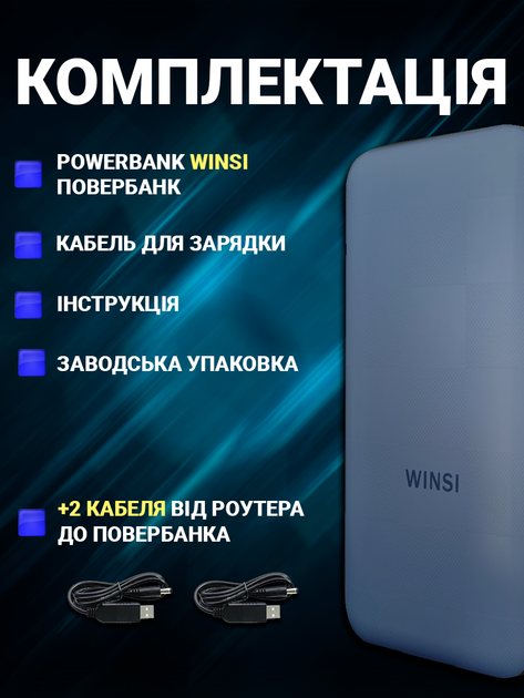 Power Bank повербанк WINSI 99785W 20000mAh - внешний аккумулятор павербанк с быстрой зарядкой QC и 2 кабеля для роутера от павербанка в подарок - изображение 5
