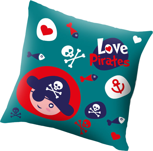 Poduszka Kids Euroswan Love Pirates Niebieska 45 x 45 cm (8435507824521) - obraz 1