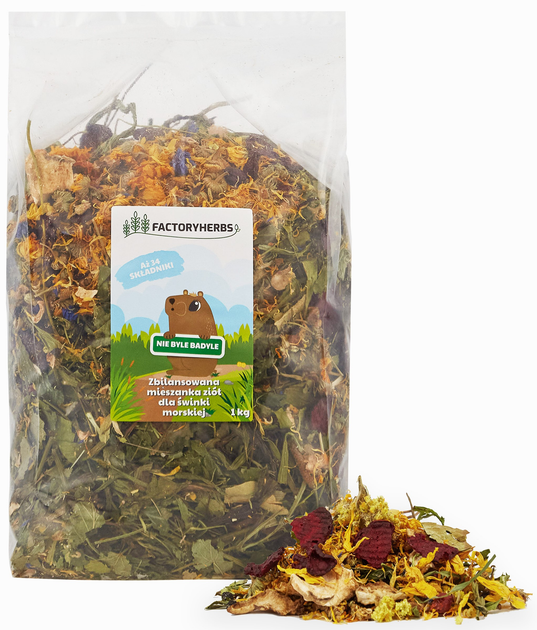 Zbilansowana mieszanka ziół dla świnki morskiej Factoryherbs Nie byle badyle 1 kg (5908305835400) - obraz 1