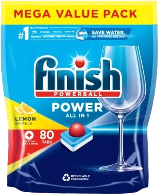 Таблетки для посудомийних машин Finish Power All in One Lemon 80 шт (5011417568217)  - зображення 1