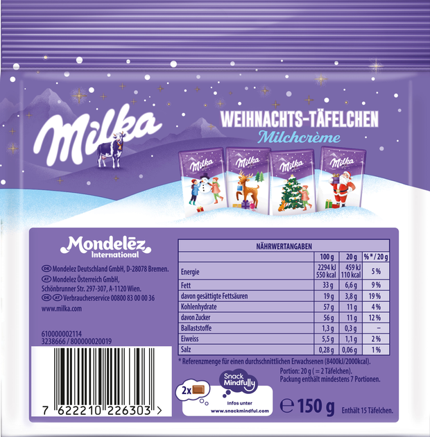 Набор Рождественский Milka Молочные шоколадки мини 150 г (7622210226303 ...