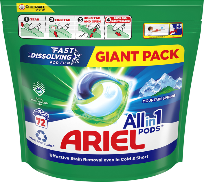 Капсули для прання Ariel All in 1 Mountain Spring 72 шт (8006540799055) - зображення 1