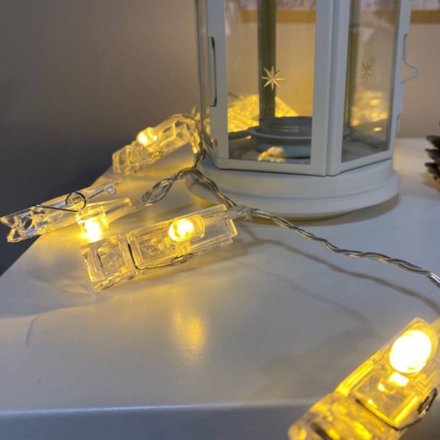 Гірлянда з прищіпками від USB Niki Light декор для фото 40 лед 5,8м тепло білий блочок в комплекті - зображення 3