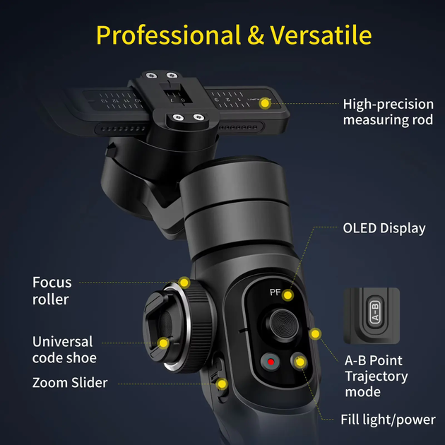 Стабілізатор ручний стедікам 3-х осьовий для телефону Aochuan Professional Gimbal Stabilizer Smart S2 Black - зображення 11
