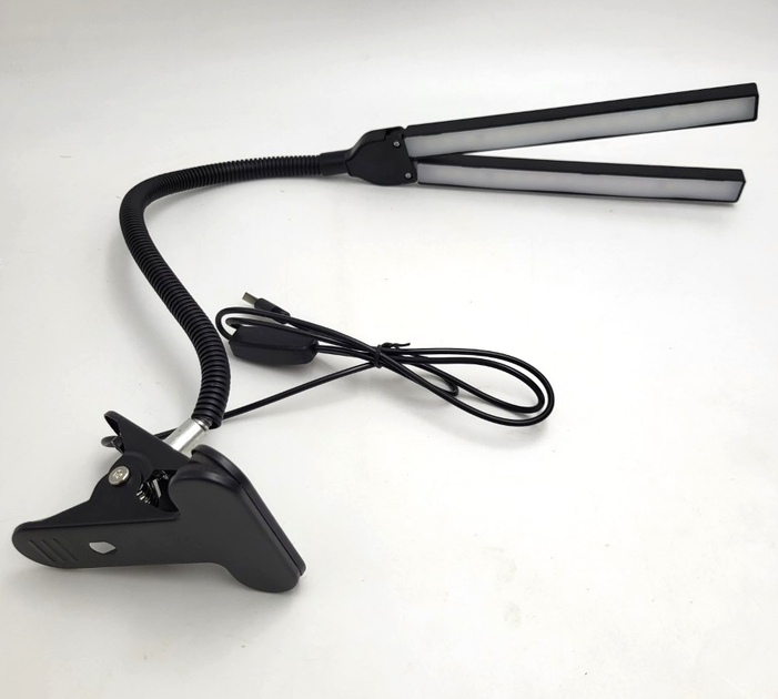 Светодиодная LED настольная USB лампа гибкая на прищепке 2 плафона UKC XSD 919 черный - изображение 3