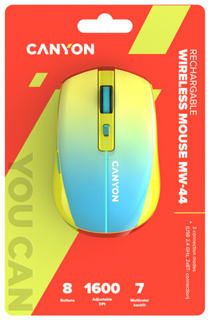 Mysz Canyon MW-44 LED Wireless/Bluetooth Yellow-Blue (CNS-CMSW44UA) - obraz 5