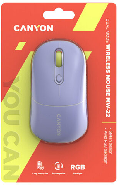 Миша Canyon MW-22 Dual Band RGB Wireless Mountain Lavender (CNS-CMSW22ML) - зображення 6