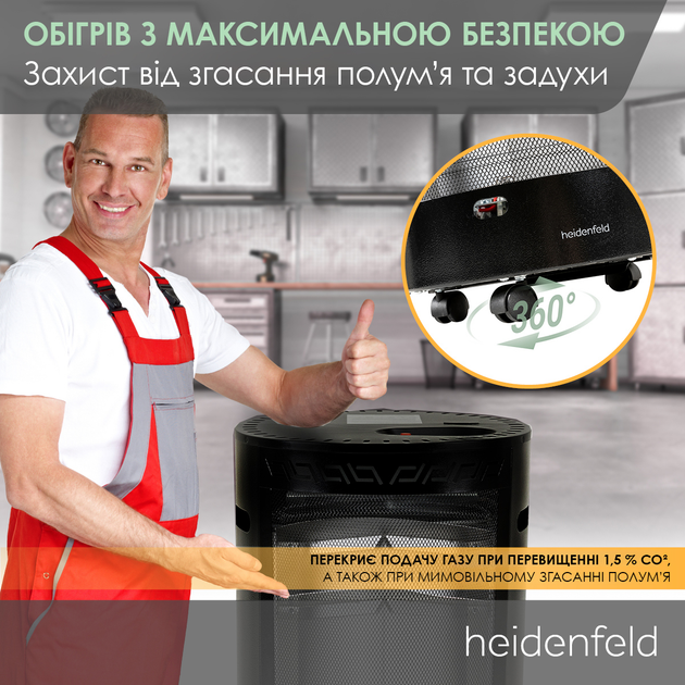 Газовий обігрівач з кисневим сенсором Heidenfeld Blueflame GH110 - зображення 6