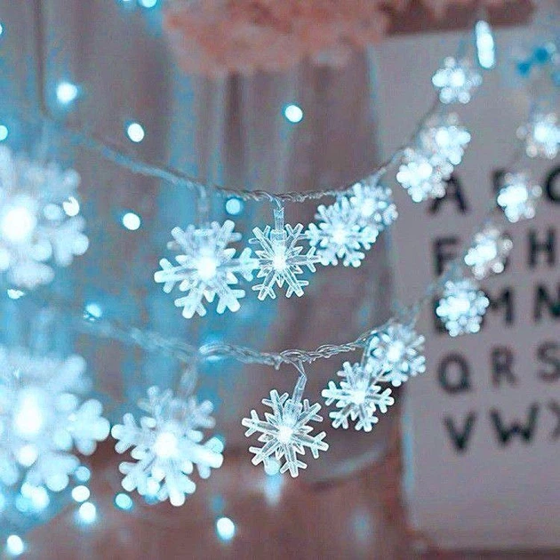 Світлодіодна гірлянда 20 led 3 метра холодне світло cold 2 режима 3 x АА сніжинка лед - зображення 4