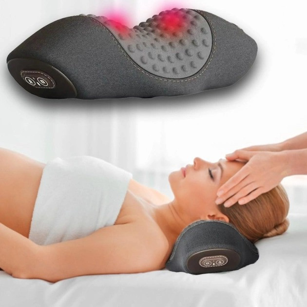 Подушка массажная для сна Pillow для шеи мягкая, 3 режима ортопедическая Серый (АК-5743) - изображение 4