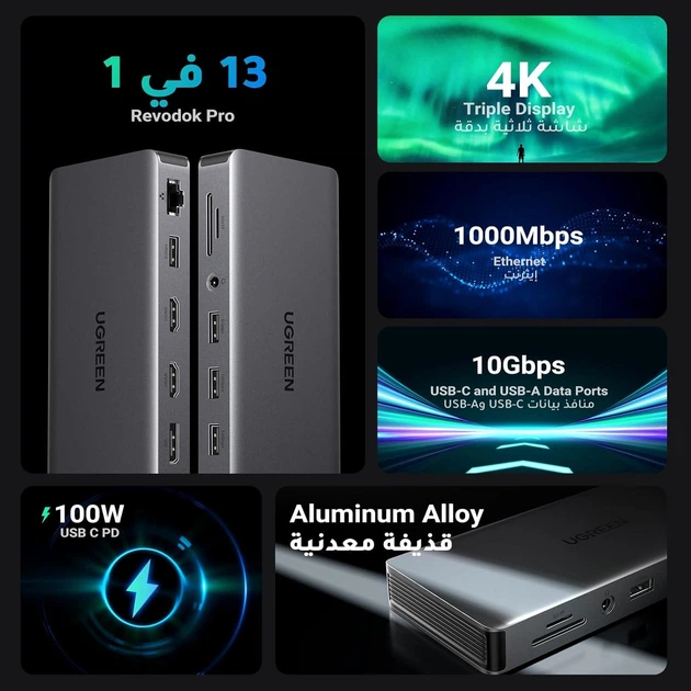 Концентратор 13in1 UGREEN CM681 Revodok Pro 4K HDMI DP, PD100W RJ45 для MacBook, Dell XPS, Thinkpad Yoga (15978) - зображення 9
