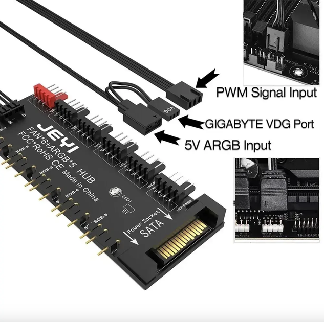 PWM хаб концентратор JEYI для вентиляторов 4pin и ARGB подсветки 3pin - изображение 4