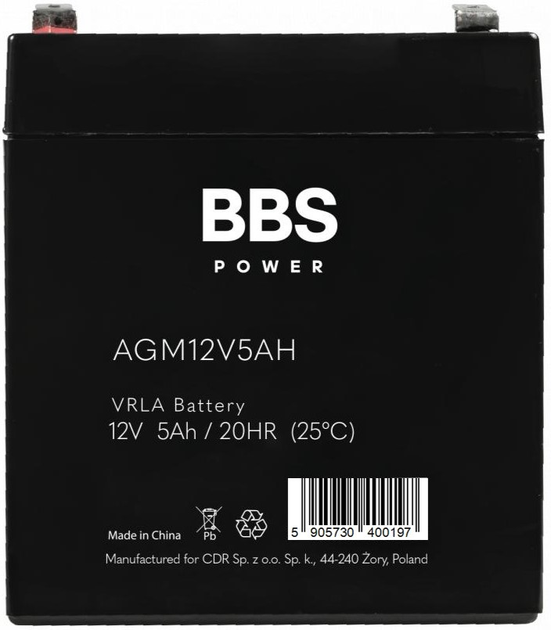 Акумулятор BBS Power AGM12V5AH AGM VRLA 12 V 5 Ah - зображення 2