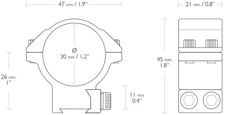 Кольца Hawke Match Mount. d - 30 мм. Medium. "Ласточкин хвост" - изображение 2