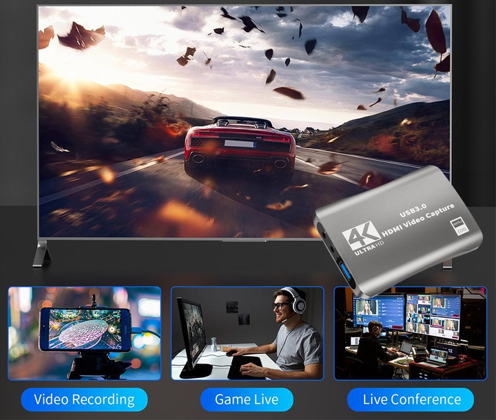 Внешняя карта видеозахвата Gray 4K 60Hz HDMI в USB 3.0 с микрофонным входом и выходом на наушники - изображение 6