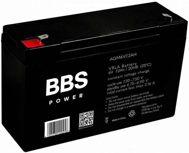 Akumulator BBS Power AGM6V7.2AH AGM VRLA 6 V 7.2 Ah - obraz 1