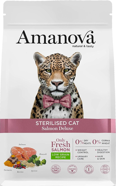 Sucha karma dla kotów Amanova Sterilised Cat Salmon Deluxe 1.5 kg (8413037331276) - obraz 1