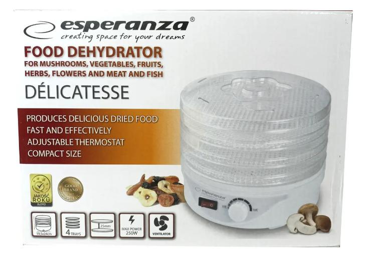 Сушилка для овощей и фруктов Esperanza EKD003 Delicatesse, белая, 250W, 4 лотка, 8 программ, 24см, дегидратор - изображение 8