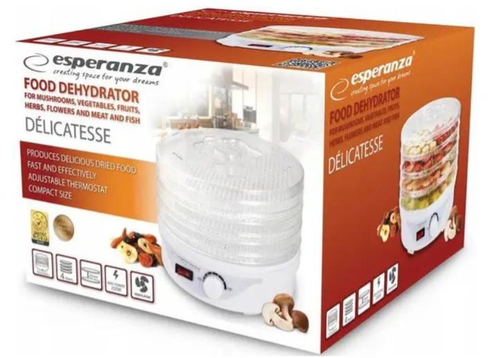 Сушилка для овощей и фруктов Esperanza EKD003 Delicatesse, белая, 250W, 4 лотка, 8 программ, 24см, дегидратор - изображение 9