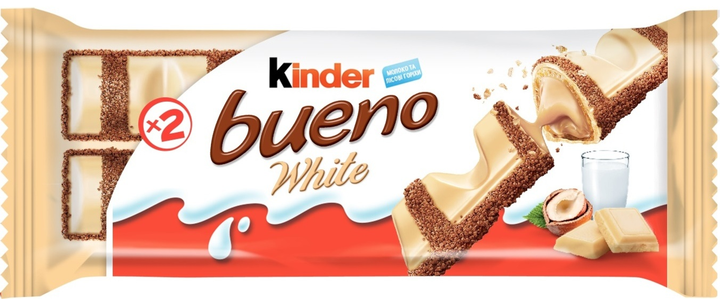 Батончик Kinder Bueno White з молочно-горіховою начинкою 39 г Буєно - Фото 1 Батончик Kinder Bueno White з молочно-горіховою начинкою 39 г Буєно - зображення 1