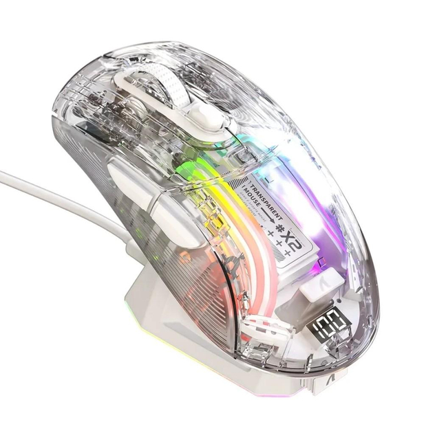 Беспроводная игровая прозрачная мышь Attack Shark X2 Pro с цифровым дисплеем USB 2,4G 300 мАч White - изображение 3