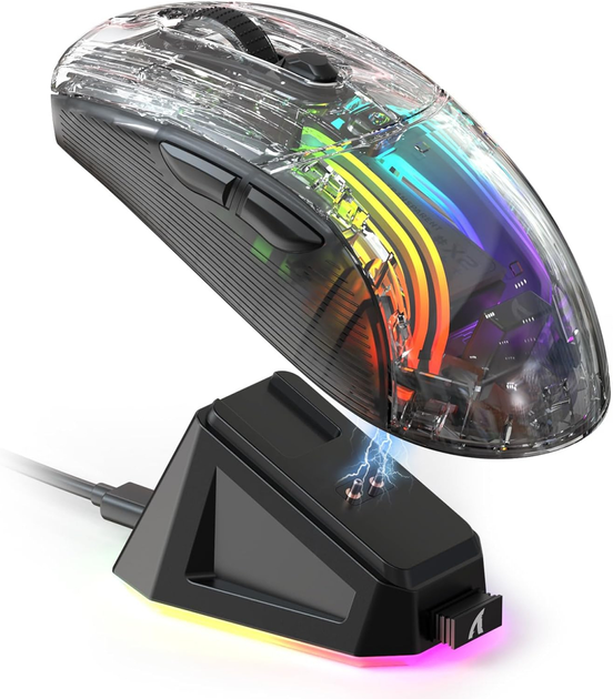 Беспроводная игровая прозрачная мышь Attack Shark X2 Pro с цифровым дисплеем USB 2,4G 300 мАч Black - изображение 3