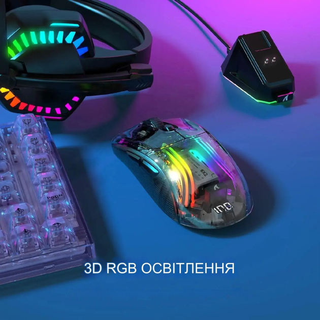 Беспроводная игровая прозрачная мышь Attack Shark X2 Pro с цифровым дисплеем USB 2,4G 300 мАч Black - изображение 7
