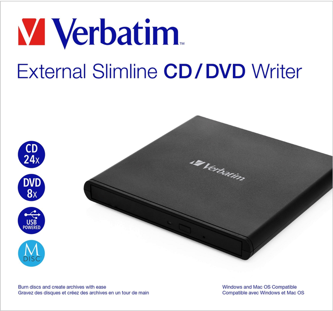 Оптичний привід Verbatim External Slimline CD/DVD Writer USB 2.0 Black (53504) - зображення 3