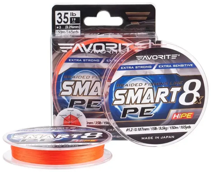 Шнур Favorite Smart PE 8x 150м (red orange) #0.5/0.117mm 8lb/4.1kg - изображение 2