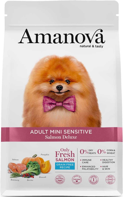 Sucha karma dla psów Amanova Adult Mini Sensitive Salmon Deluxe 2 kg (8413037331894) - obraz 1