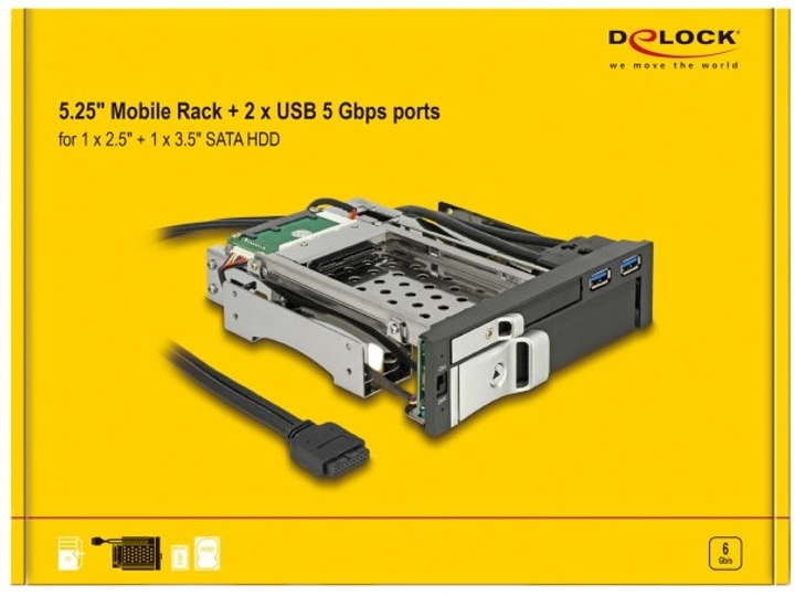 Kieszeń wewnętrzna 5.25" Delock do dysków HDD 1 x 2.5″ + 1 x 3.5″ SATA + 2 x port USB 3.0 (47209) - obraz 6