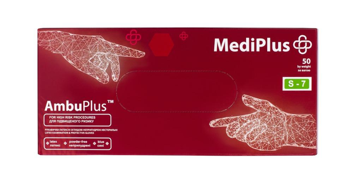 Рукавички латексні MediPlus AmbuPlus підвищеної міцності S Сині 50 шт (00-00000263) - изображение 1