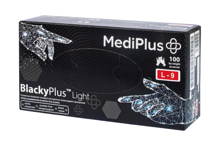 Рукавички нітрилові MediPlus BlackyPlus Light 3,5 г L Чорні 100 шт (00-00000278) - зображення 1