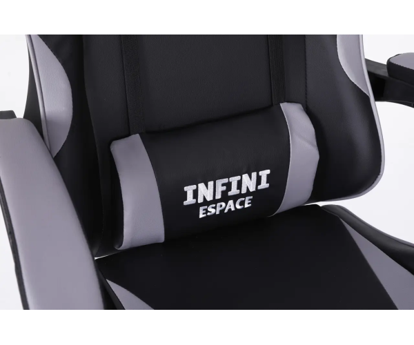 Ігрове комп'ютерне крісло для геймерів та роботи для дому INFINI ES10 Чорно-сіре обшите екошкірою та з підставкою для ніг - изображение 8