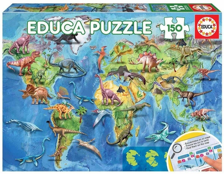 Puzzle Educa Mapa Swiata dinozaurów dla dzieci 150 elementów (8412668189973) - obraz 1