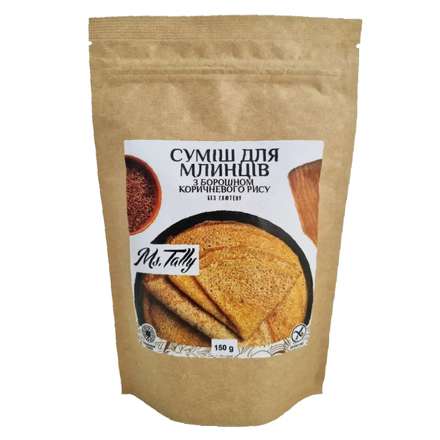 Смесь для блинов мини с мукой коричневого риса без глютена Ms. Tally 150 г - Фото 1 Смесь для блинов мини с мукой коричневого риса без глютена Ms. Tally 150 г - изображение 1